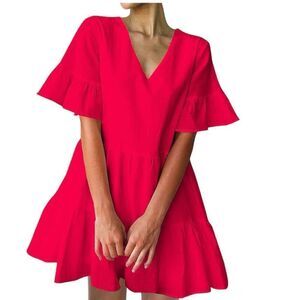 NWT Womens Fancyinn Red Flutter Sleeve Dress - Sz XS  - Read Description